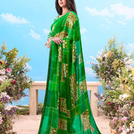 Green printed georgette saree office wear
