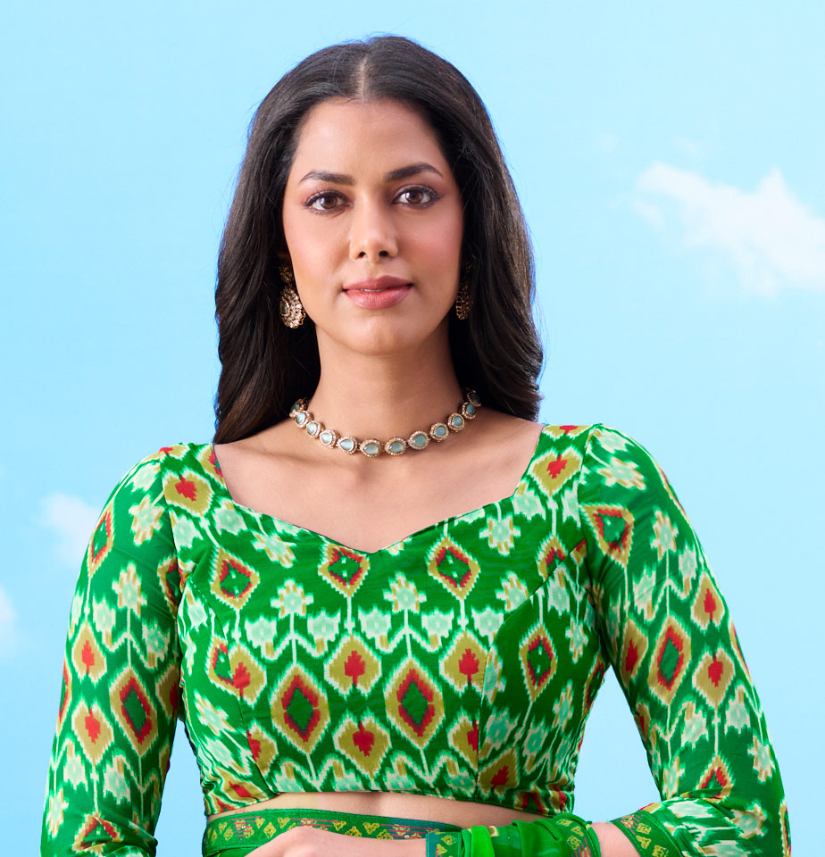 Green plain georgette saree daily wear