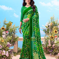 Green bandhani printed cotton saree ethnic wear