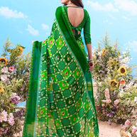 Green bandhani printed cotton saree daily wear