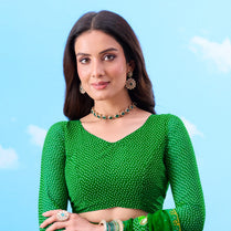 Green bandhani printed cotton saree daily wear