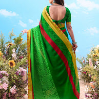 Green bandhani cotton saree festive wear