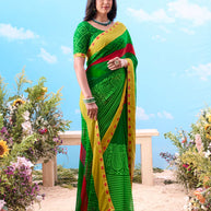 Green printed cotton saree daily wear 