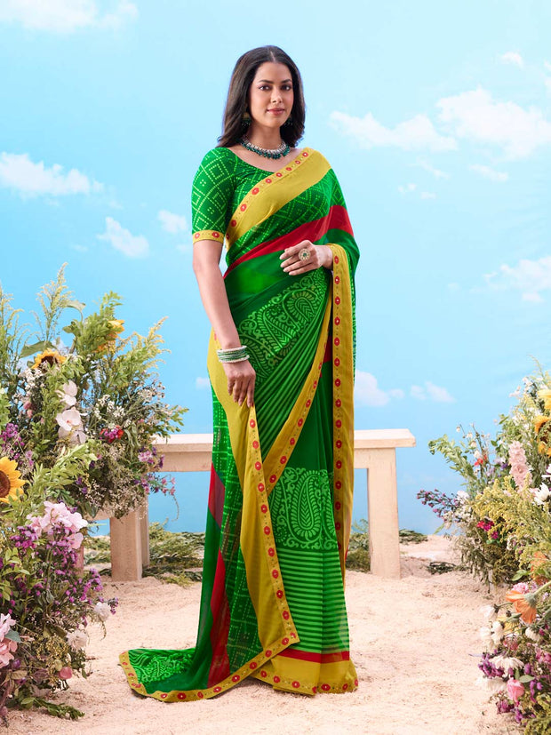 Green printed cotton saree daily wear 