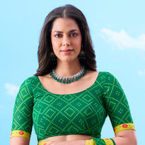 Green bandhani cotton saree festive wear