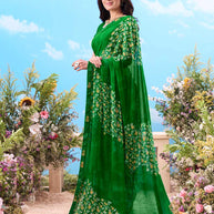 Green embellished chiffon saree party wear 