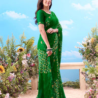 Green floral printed georgette saree daily wear