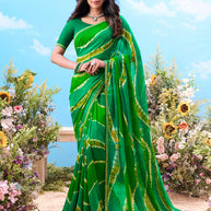 Green tie-dye georgette saree casual wear 