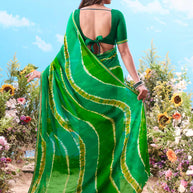 Green geometric georgette saree ethnic wear