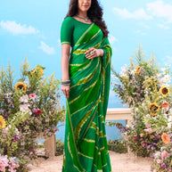 Green tie-dye chiffon saree daily wear