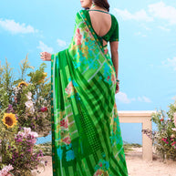 Light green polka dot chiffon saree casual wear