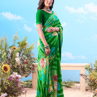 Green printed chiffon saree daily wear 