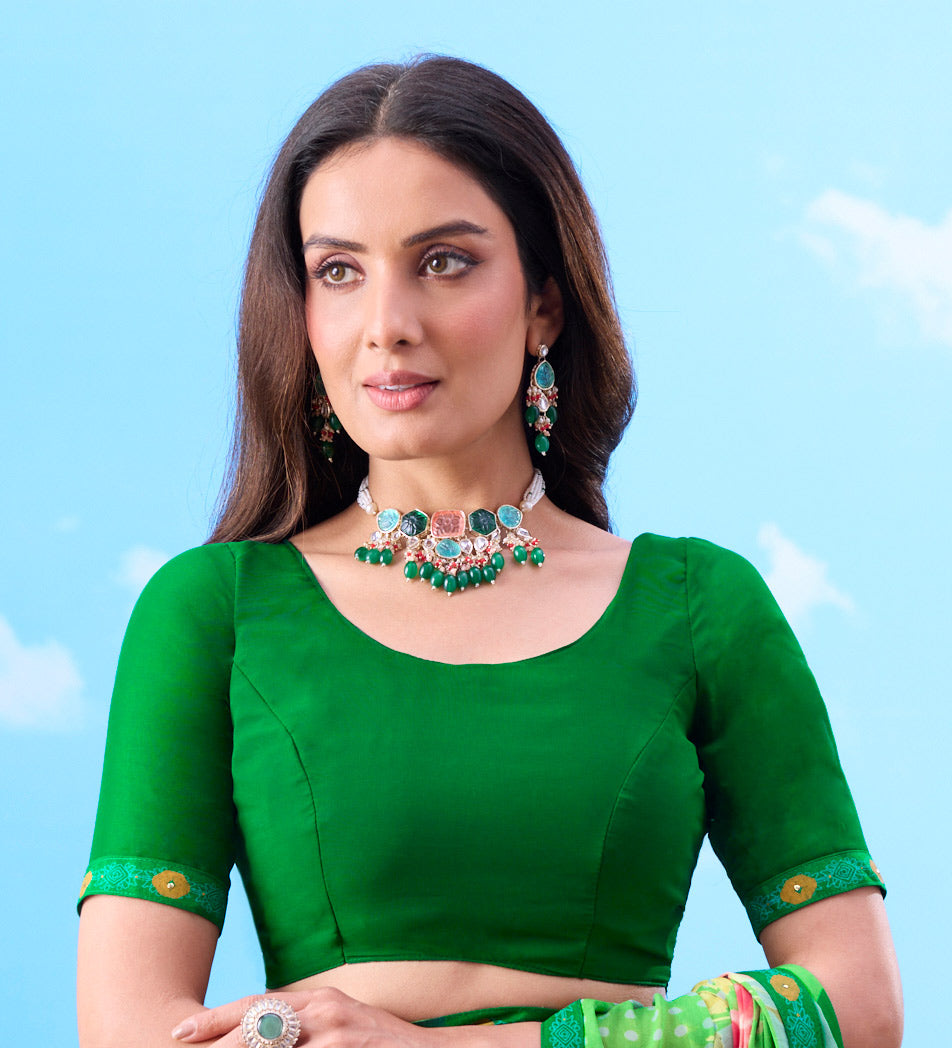 Light green polka dot chiffon saree casual wear