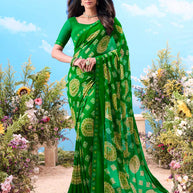 Green geometric printed georgette saree daily wear
