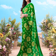 Green bandhani printed georgette saree traditional wear 