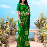 Green printed georgette saree festive wear 