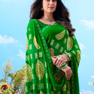  Green bandhani georgette saree traditional wear 
