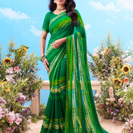 Green printed georgette saree daily wear