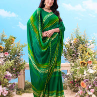 Green striped georgette saree daily wear