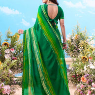  Green printed georgette saree daily wear