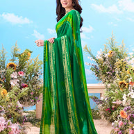 Green striped georgette saree daily wear