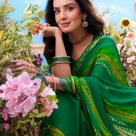  Green printed georgette saree daily wear