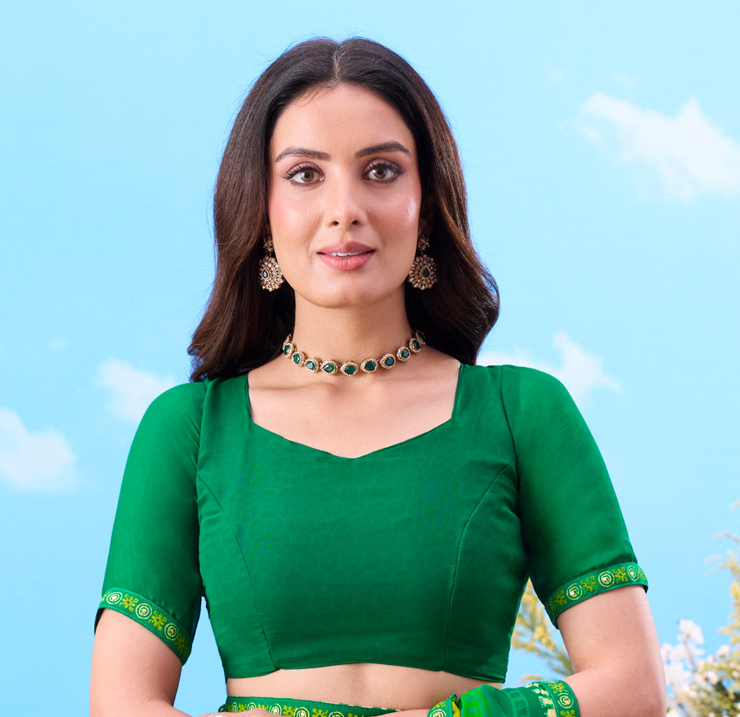  Green printed georgette saree 