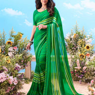 Green printed chiffon saree daily wear