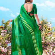  Green striped chiffon saree daily wear