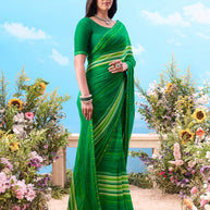 Green striped chiffon saree daily wear