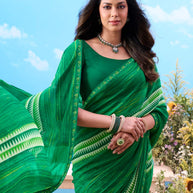 Green printed chiffon saree festive wear