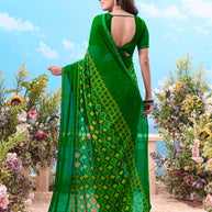 Green geometric printed georgette saree daily wear