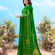 Green geometric printed georgette saree festive wear