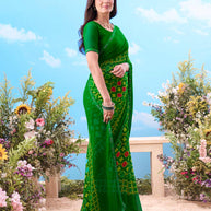 Green geometric printed georgette saree festive wear