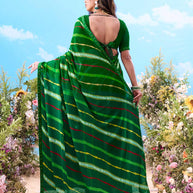 Green abstract striped georgette saree festive wear