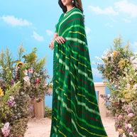  Green sequined striped georgette saree party wear 