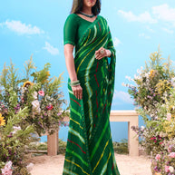 Green striped georgette saree party wear