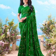 green bandhani printed cotton saree festive wear