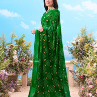  green bandhani printed cotton saree traditional wear