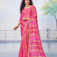 Pink leheriya chiffon saree festive wear