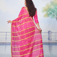 Pink embroidered border chiffon saree ethnic wear