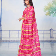 Pink embroidered border chiffon saree ethnic wear