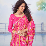 Pink sequin embellished chiffon saree party wear