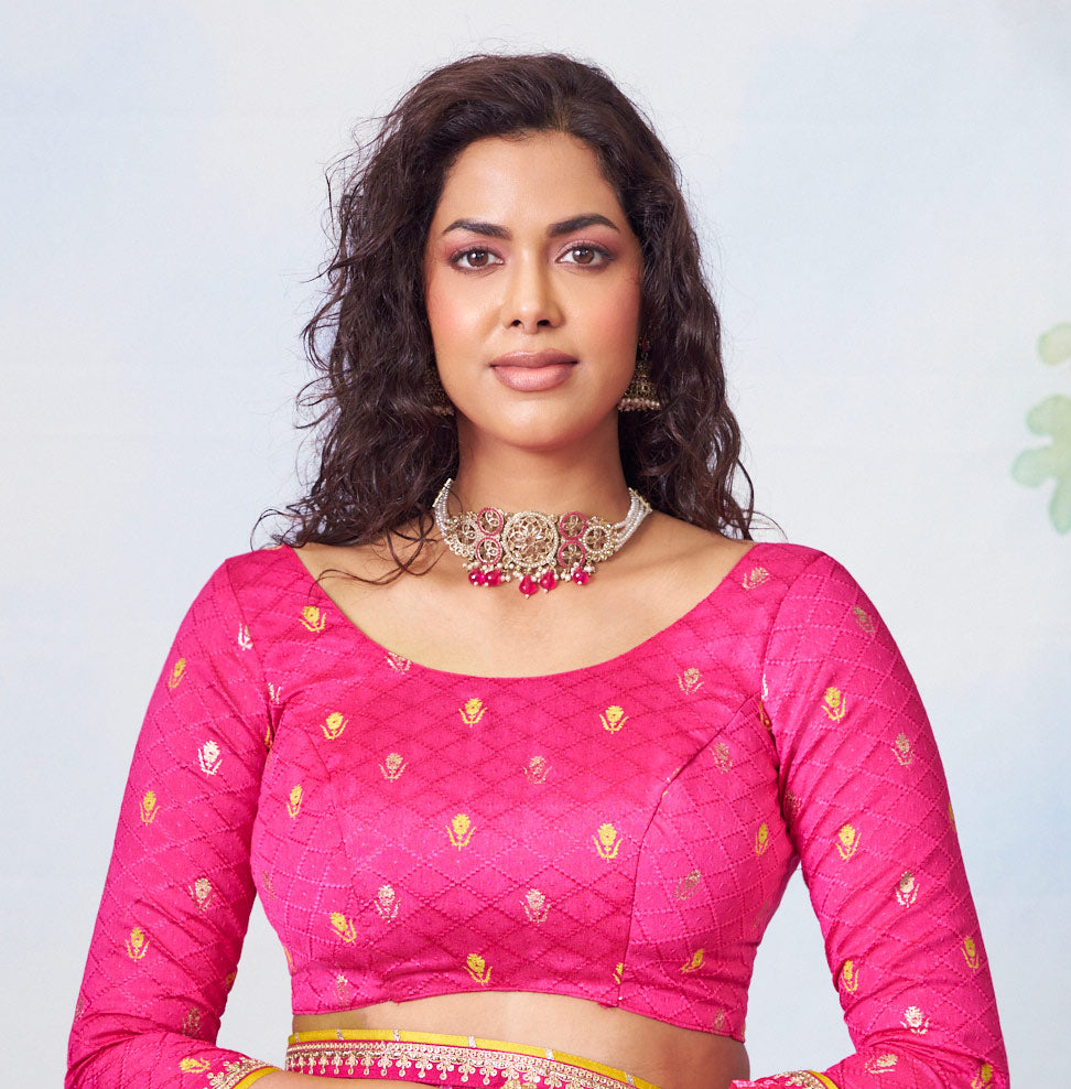  Pink sequined chiffon saree party wear 