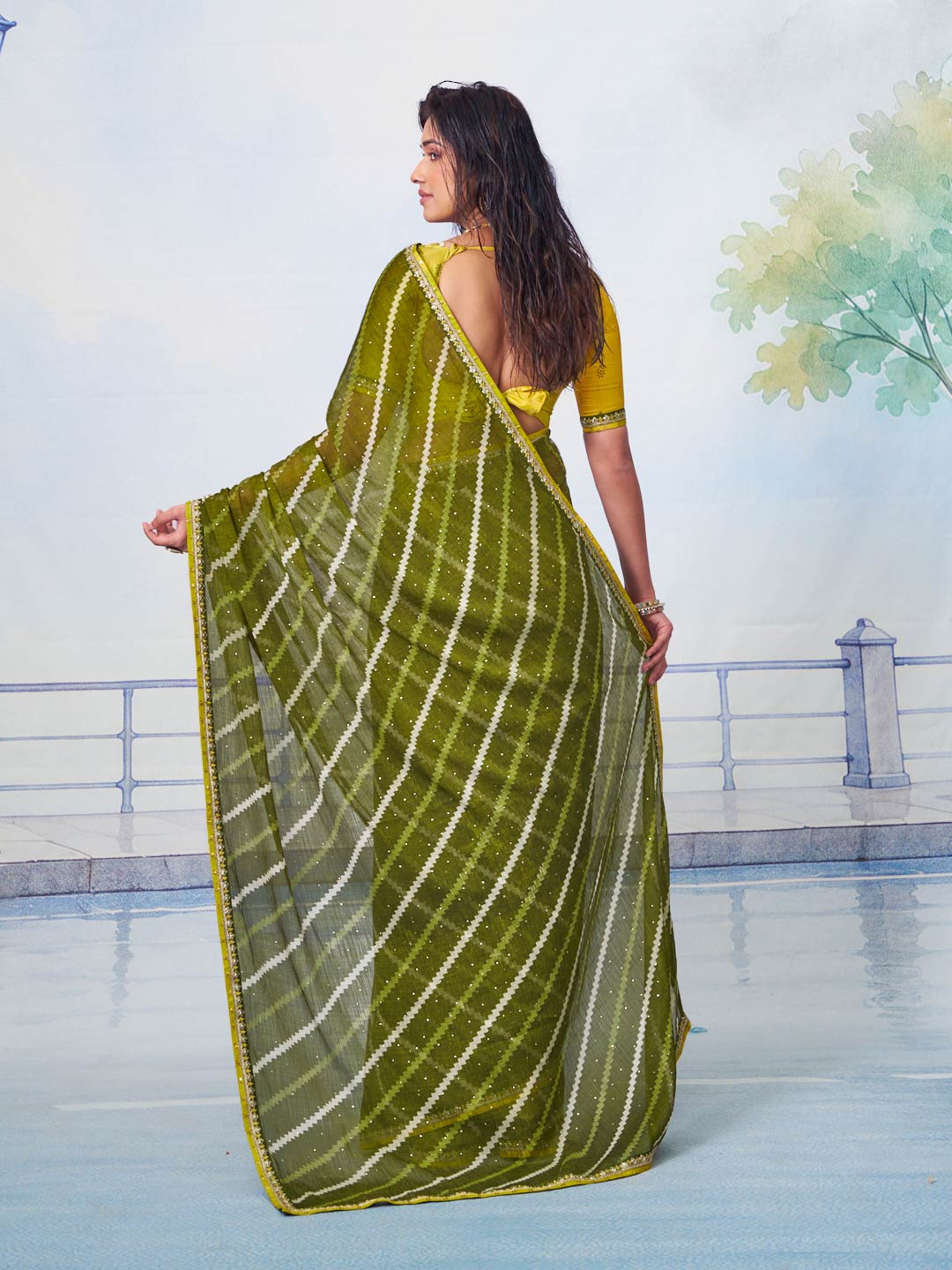 yellow lehriya saree
