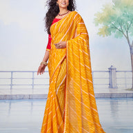 Orange diagonal stripes and sequin work chiffon saree party wear 