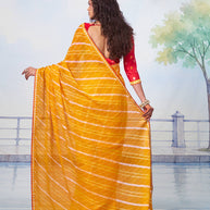 Orange stripe pattern with sequin work chiffon saree party wear