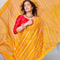 Orange stripe pattern with sequin work chiffon saree party wear 
