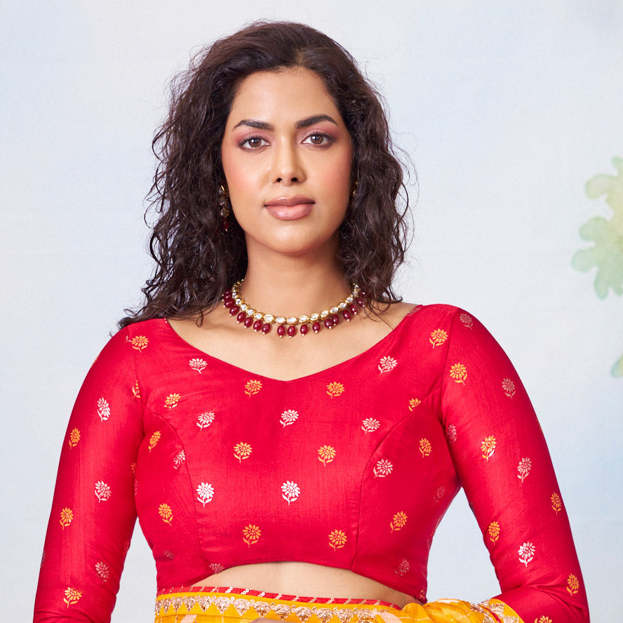 Orange white stripes with scattered sequin work chiffon saree wedding wear