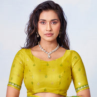 Green traditional diagonal green and white striped chiffon saree ethnic wear